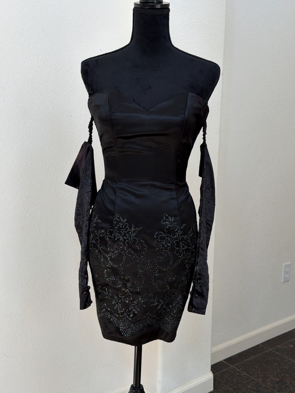 Vintage Gunne Sax Jessica McClintock Black Glitter Mini Dress 3/4